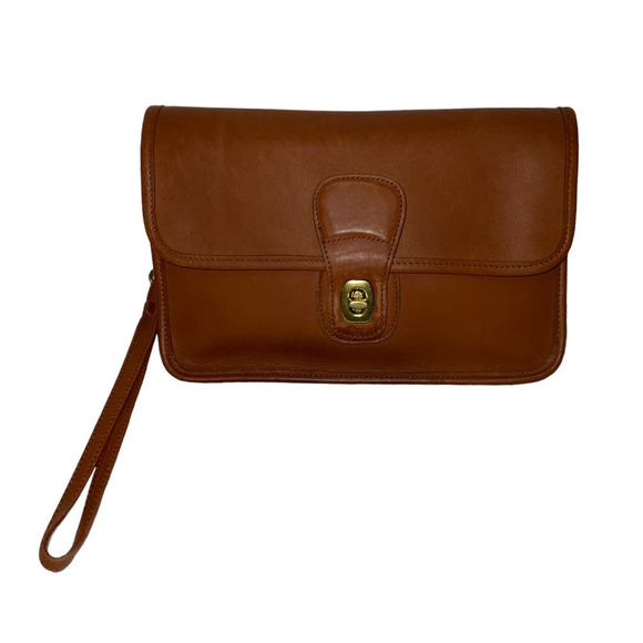 Vintage Coach Men’s Turnlock Clutch 9832 British Tan Cowhide Leather Costa Rica - Picture 1 of 16